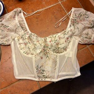 New: Cute cream color floral mesh rubbed corset
